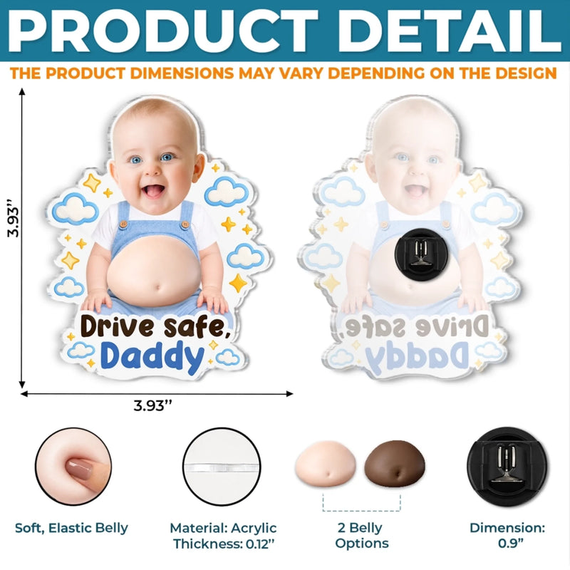 Custom Photo Squishy Acrylic Car Vent Clip - Personalized Birthday Gifts For Dad, New Parents  - Arrive Safe Every Time