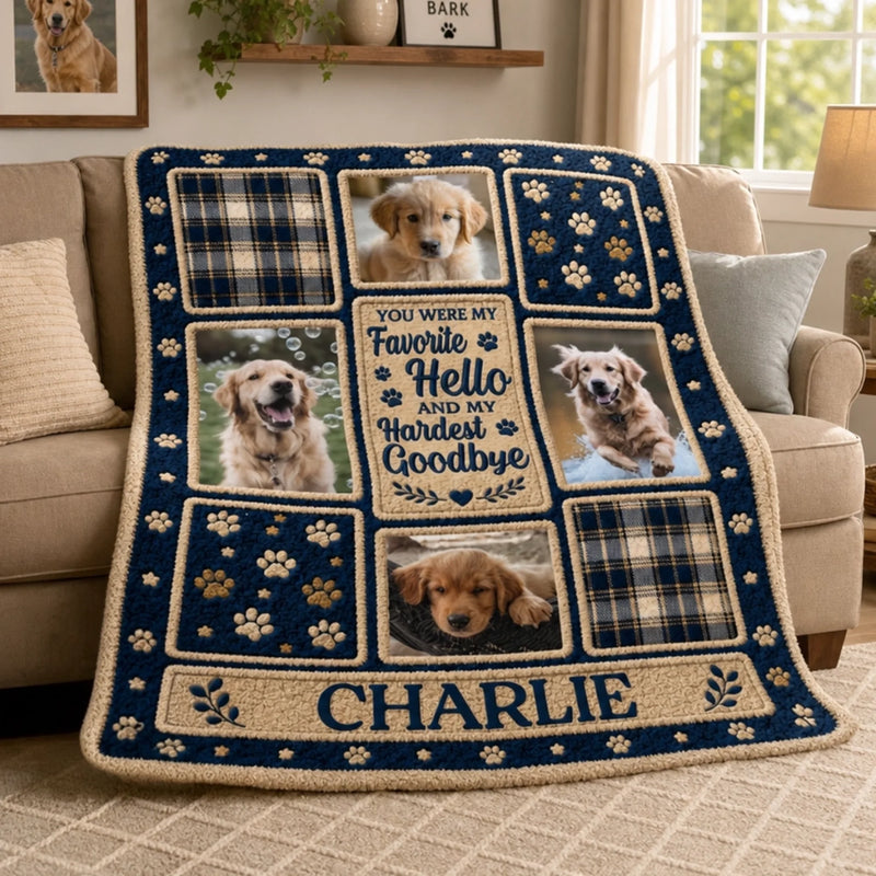 Custom Photo Blanket - Personalized Pet Memorial Sympathy Gifts For Dogs, Cats - Paw Prints On My Heart