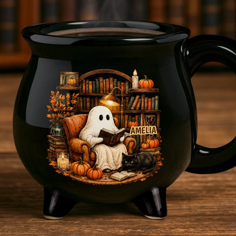 Custom Boo 12oz Ceramic Cauldron Coffee Mug - Personalized Halloween Gifts For Book Lovers, Bookworms, Readers - My Favorite Spooky Season