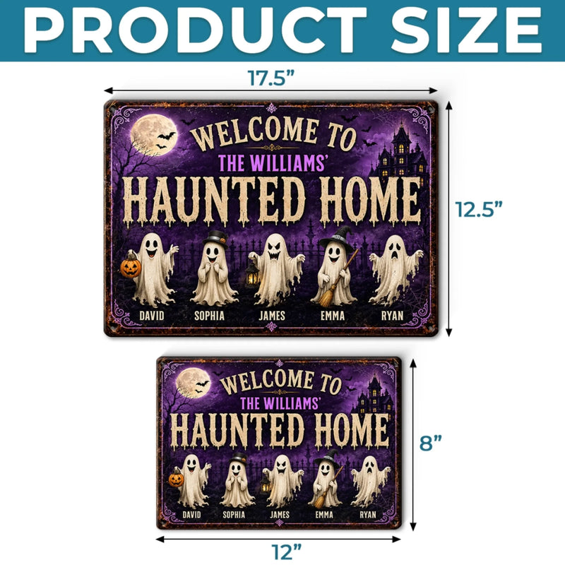 Custom Ghost Home Decor Metal Sign - Personalized Halloween Birthday Gifts For Mom, Dad, Brother, Sister - Ghosts Live Here Full Time