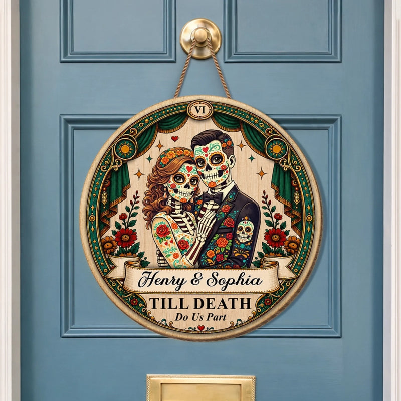 Custom Photo Day Of The Dead Wood Sign - Personalized Anniversary Wedding Gifts For Husband And Wife, Him And Her - Love Never Dies