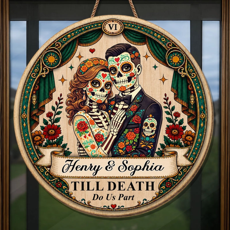 Custom Photo Day Of The Dead Wood Sign - Personalized Anniversary Wedding Gifts For Husband And Wife, Him And Her - Love Never Dies