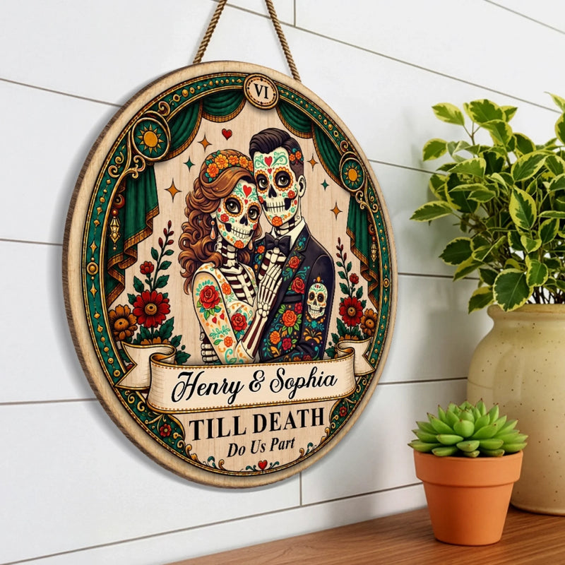 Custom Photo Day Of The Dead Wood Sign - Personalized Anniversary Wedding Gifts For Husband And Wife, Him And Her - Love Never Dies