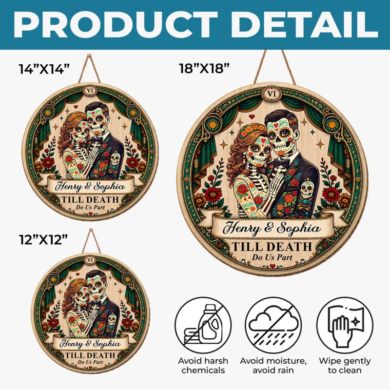 Custom Photo Day Of The Dead Wood Sign - Personalized Anniversary Wedding Gifts For Husband And Wife, Him And Her - Love Never Dies
