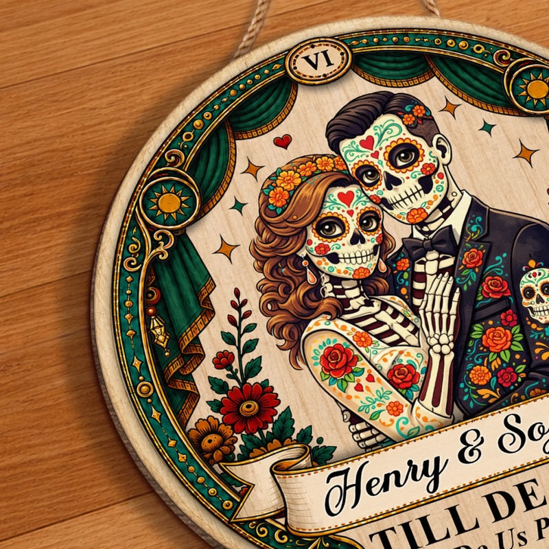 Custom Photo Day Of The Dead Wood Sign - Personalized Anniversary Wedding Gifts For Husband And Wife, Him And Her - Love Never Dies