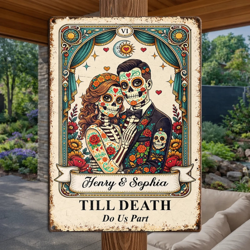 Custom Photo Day Of The Dead Home Decor Metal Sign - Personalized  Anniversary Wedding Gifts For Husband And Wife, Him And Her - Everlasting Skeletal Romance