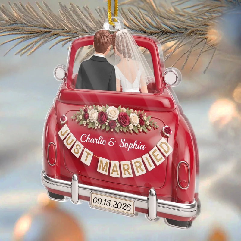 Custom First Christmas Acrylic Ornament - Personalized Anniversary Christmas Wedding Gifts For Husband And Wife, Him And Her - Riding Into Forever Love