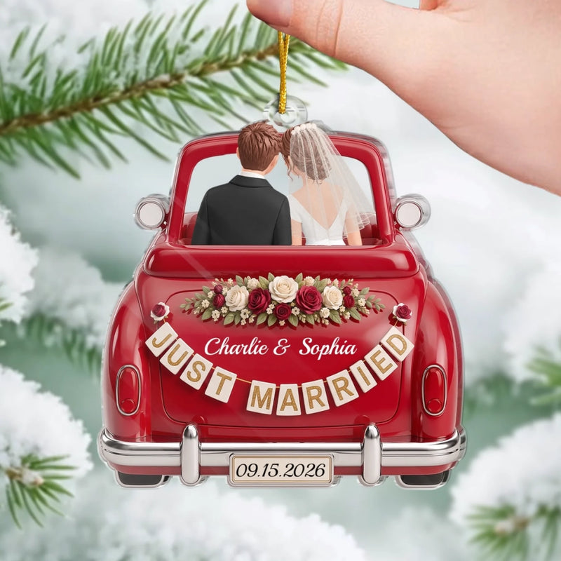 Custom First Christmas Acrylic Ornament - Personalized Anniversary Christmas Wedding Gifts For Husband And Wife, Him And Her - Riding Into Forever Love
