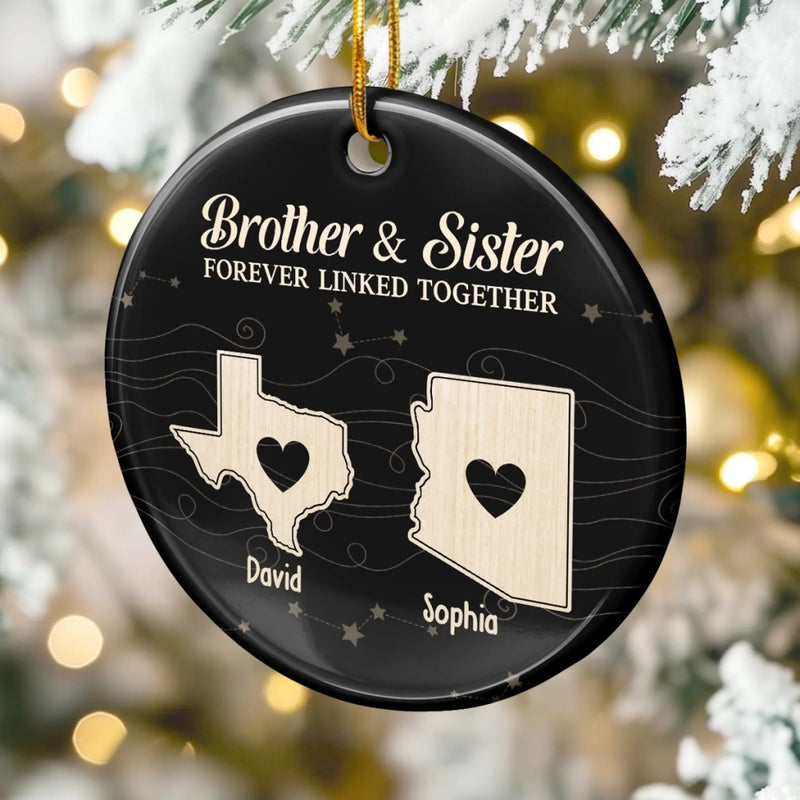 Custom Long Distance Ceramic Ornament - Personalized Christmas Birthday Gifts For Mom, Dad, Brother, Sister - Miles Apart, Close Hearts