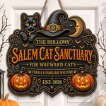 Custom Wood Sign -  Personalized Halloween Decor Birthday Gifts For Mom, Dad, Brother, Sister, Kids - Salem Cat Sanctuary Vibes