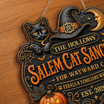 Custom Wood Sign -  Personalized Halloween Decor Birthday Gifts For Mom, Dad, Brother, Sister, Kids - Salem Cat Sanctuary Vibes
