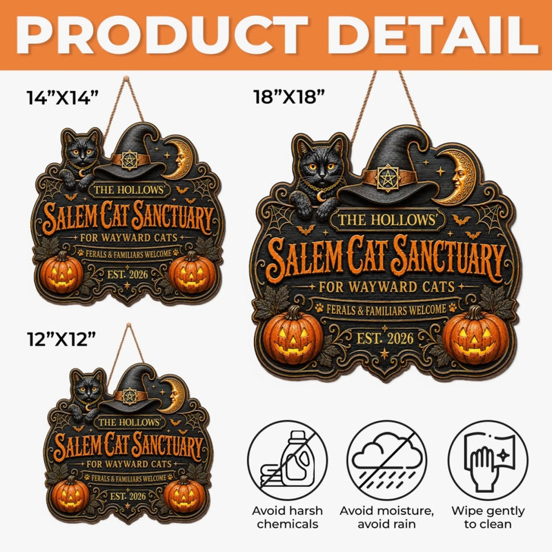 Custom Wood Sign -  Personalized Halloween Decor Birthday Gifts For Mom, Dad, Brother, Sister, Kids - Salem Cat Sanctuary Vibes
