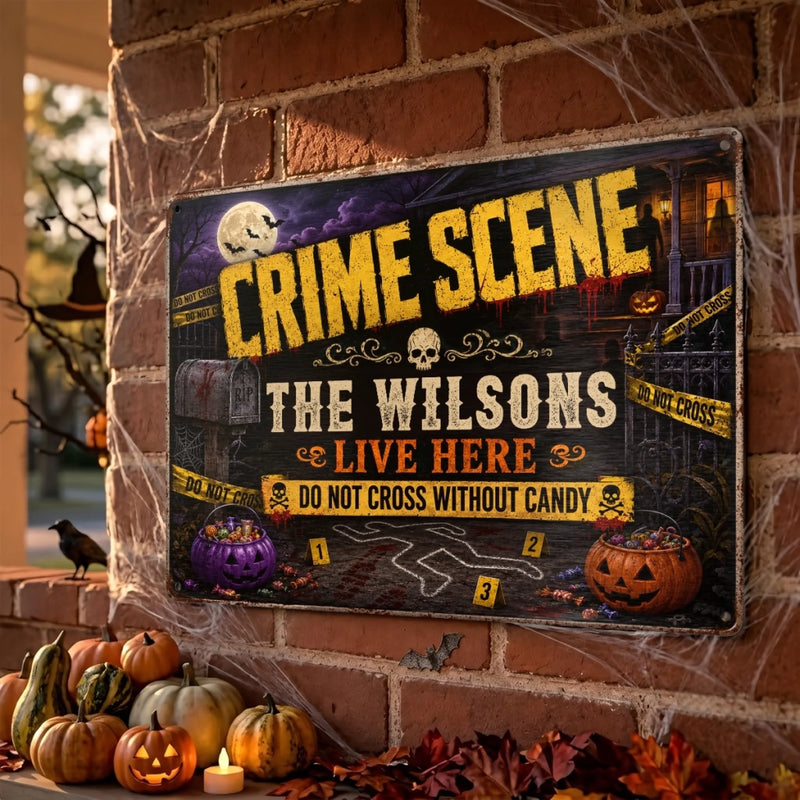 Custom Home Decor Metal Sign - Personalized Halloween Decor Birthday Gifts For Mom, Dad, Brother, Sister - Do Not Cross Without Candy