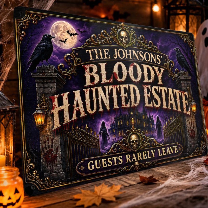 Custom Home Decor Metal Sign - Personalized Halloween Decor Birthday Gifts For Mom, Dad, Brother, Sister - A Bloody Spooky Welcome
