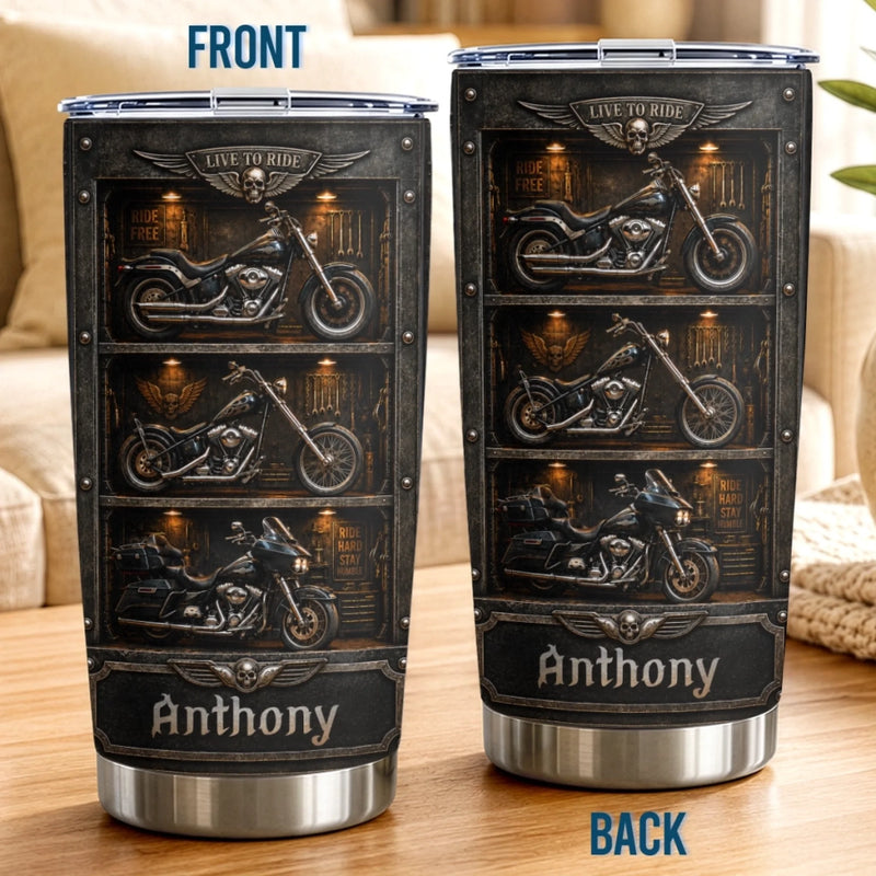 Custom Biker Tumbler - Personalized Birthday Gifts For Husband, Son, Grandson, Brother, Grandpa, Dad, Yourself - Live To Ride Ride To Live