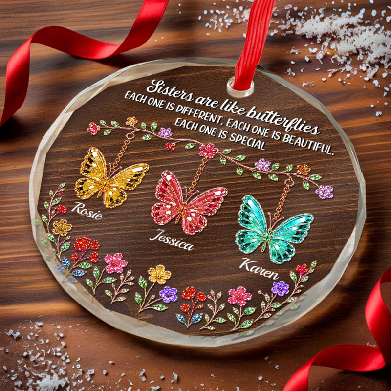 Custom Circle Glass Ornament - Personalized Best Friend Christmas Birthday Gifts For Women, Besties, Sisters, BFF - Our Bond Never Fades