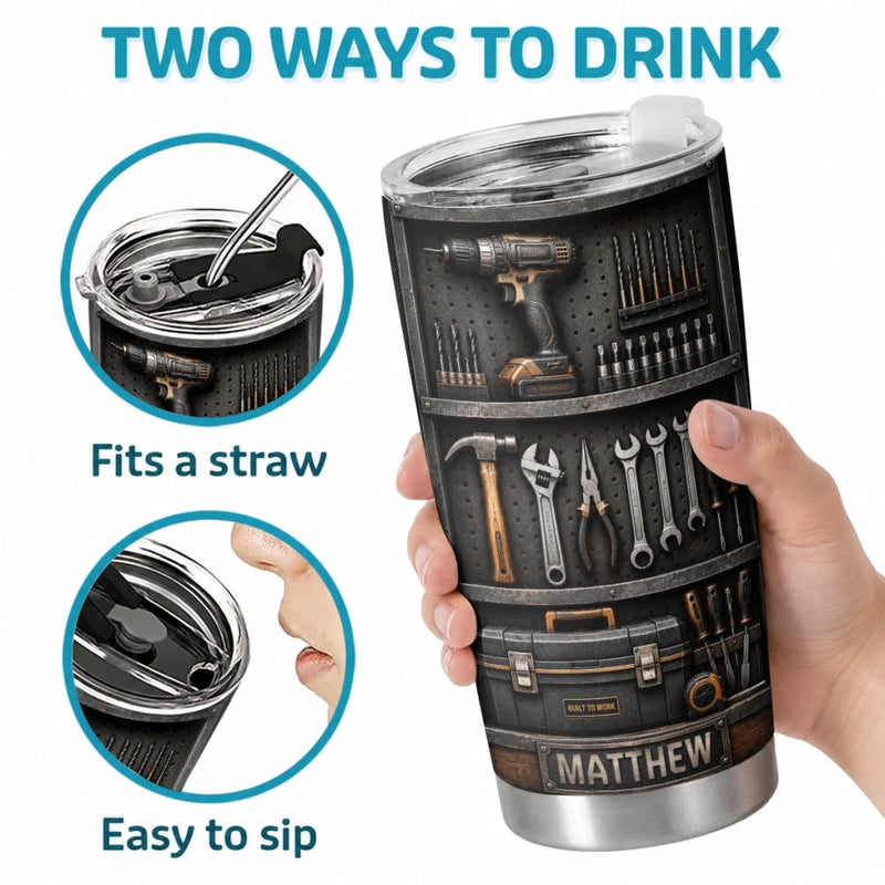 Custom Handyman Tumbler - Personalized Birthday Gifts For Husband, Son, Grandson, Brother, Grandpa, Dad, Yourself - Hard Work Never Stops