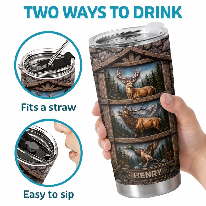 Custom Tumbler - Personalized Birthday Hunting Gifts For Hunters, Husband, Son, Grandson, Brother, Grandpa, Dad, Yourself - Born To Hunt And Explore