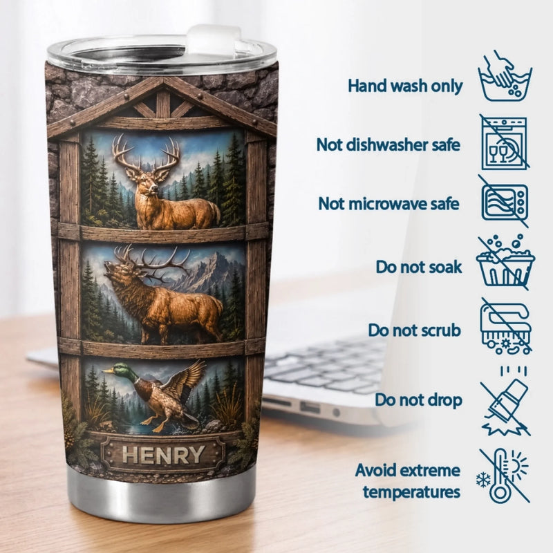 Custom Tumbler - Personalized Birthday Hunting Gifts For Hunters, Husband, Son, Grandson, Brother, Grandpa, Dad, Yourself - Born To Hunt And Explore