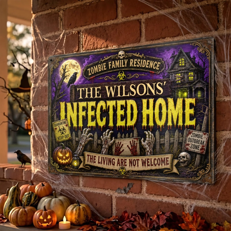 Custom Zombie Home Decor Metal Sign - Personalized Halloween Decor Birthday Gifts For Mom, Dad, Brother, Sister - Quarantine Zone Do Not Enter