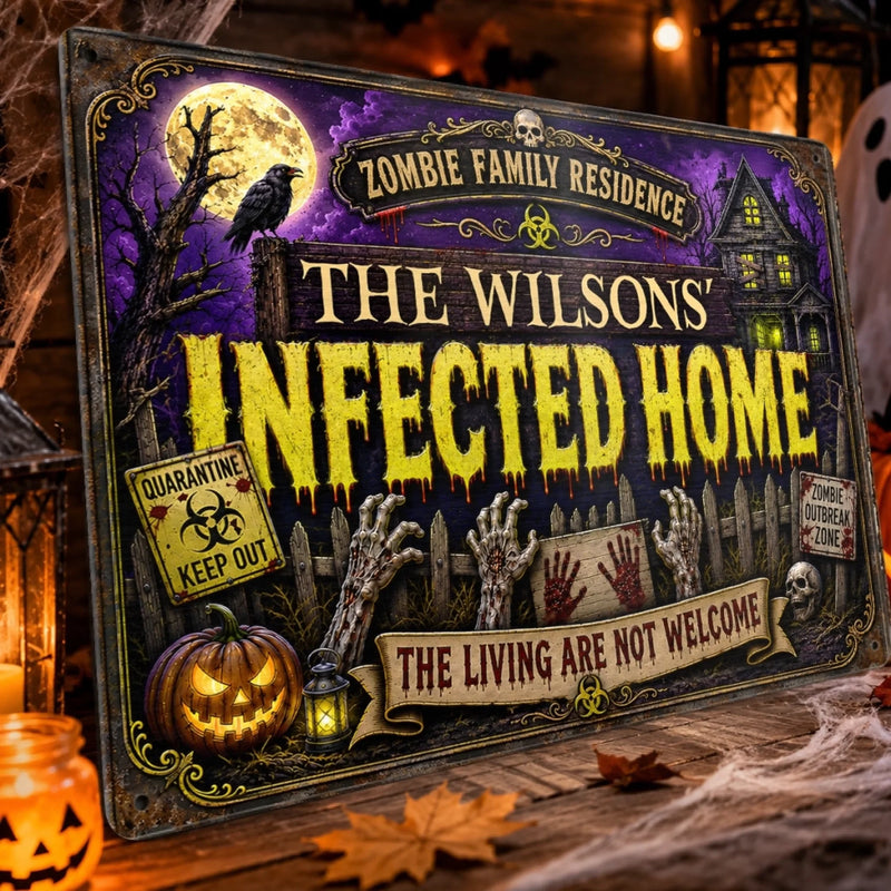 Custom Zombie Home Decor Metal Sign - Personalized Halloween Decor Birthday Gifts For Mom, Dad, Brother, Sister - Quarantine Zone Do Not Enter