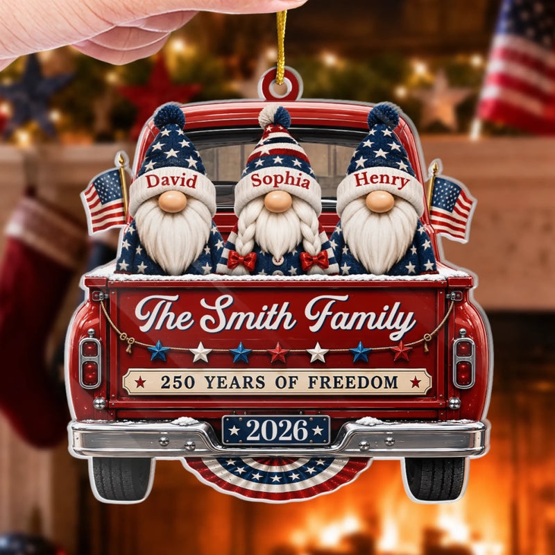 Custom Acrylic Ornament - Personalized America 250th Anniversary Christmas Gifts For Mom, Dad, Brother, Sister - Driving Home Freedom And Family Love