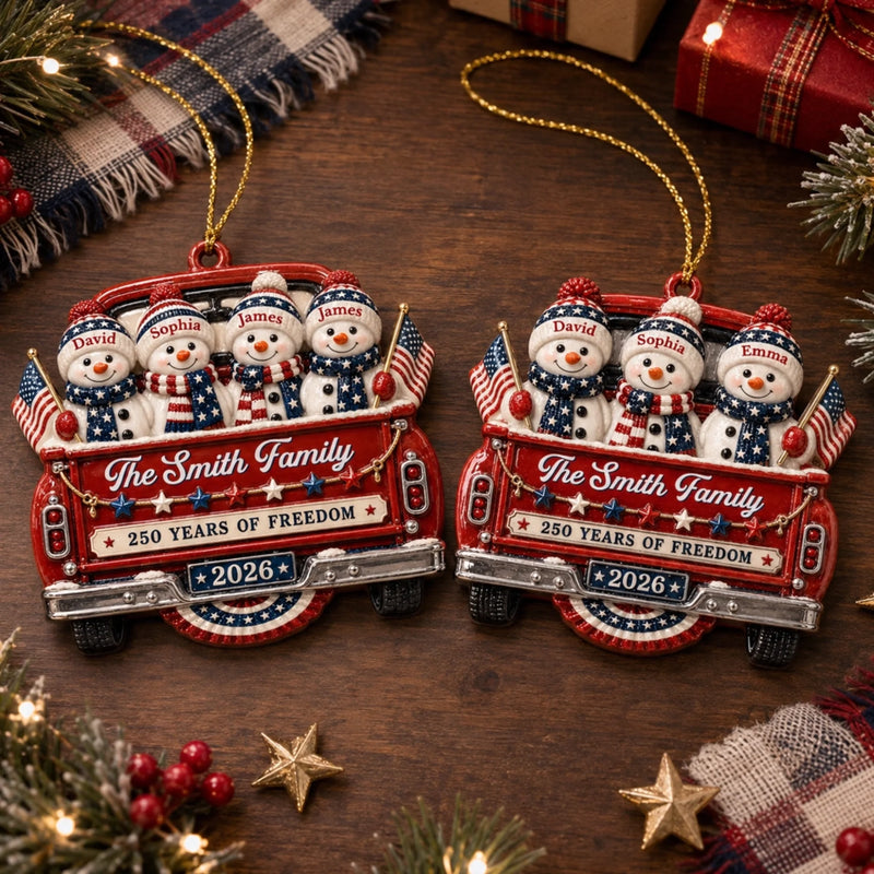 Custom Snowman Premium 3D Ornament - Personalized America 250th Anniversary Christmas Gifts For Mom, Dad, Brother, Sister - Celebrating Home And Holiday