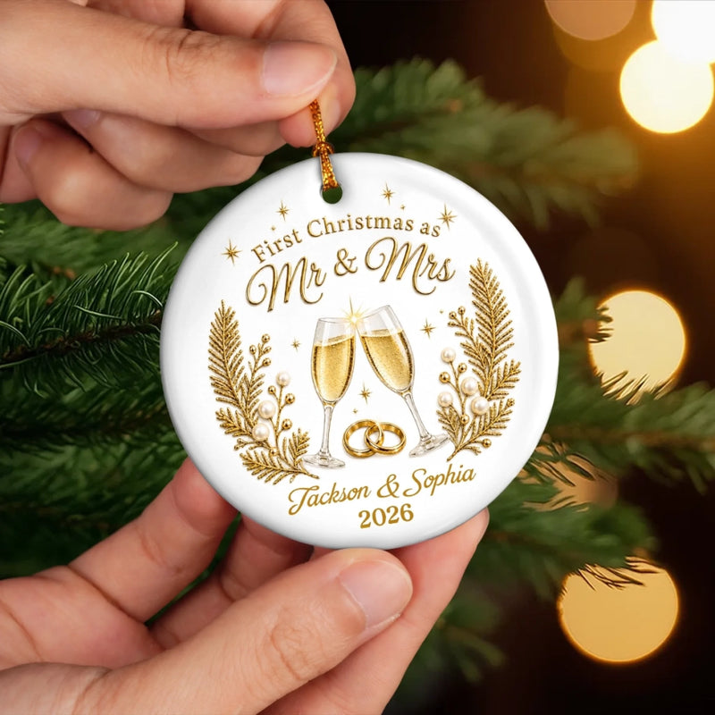 Custom First Christmas Ceramic Ornament - Personalized Anniversary Christmas Wedding Gifts For Husband And Wife, Him And Her - Toast To Forever Love
