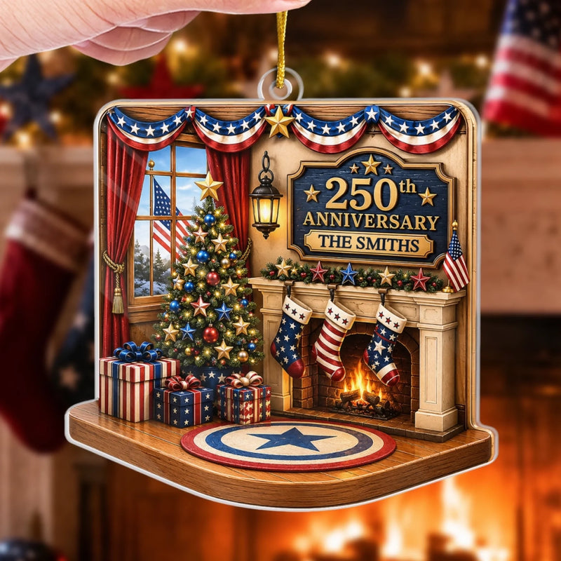 Custom Acrylic Ornament - Personalized America 250th Anniversary Christmas Gifts For Mom, Dad, Brother, Sister - Home Of The Brave Always