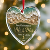 Custom First Christmas Heart Glass Ornament - Personalized Anniversary Christmas Wedding Gifts For Husband And Wife, Him And Her - Cheers To Ocean Love