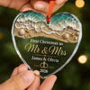 Custom First Christmas Heart Glass Ornament - Personalized Anniversary Christmas Wedding Gifts For Husband And Wife, Him And Her - Cheers To Ocean Love