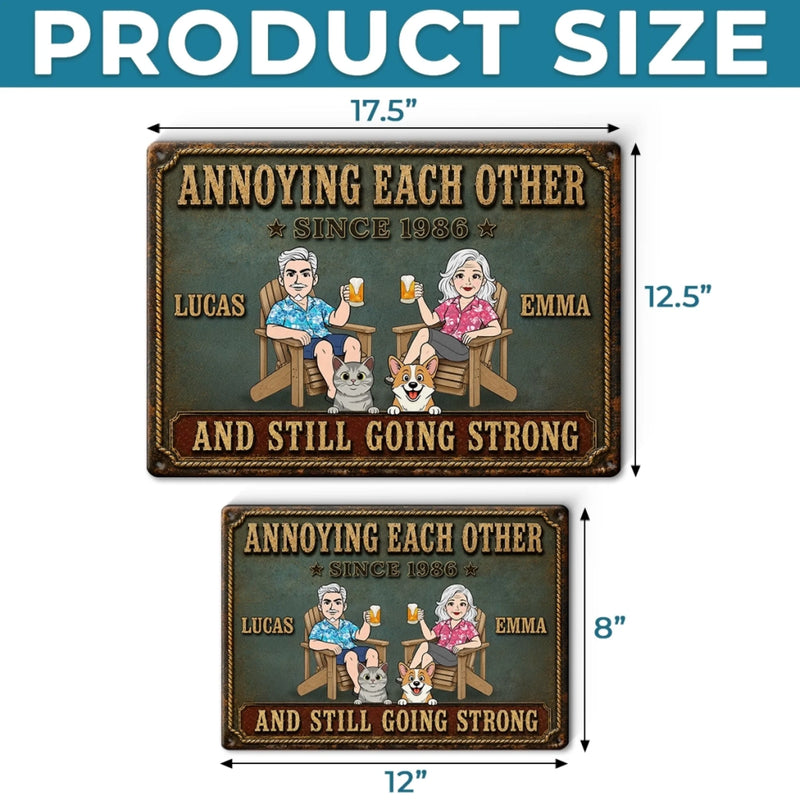 Custom Home Decor Metal Sign - Personalized  Anniversary Wedding Gifts For Husband And Wife, Dog Cat Lovers - Playful Love, Forever Bound