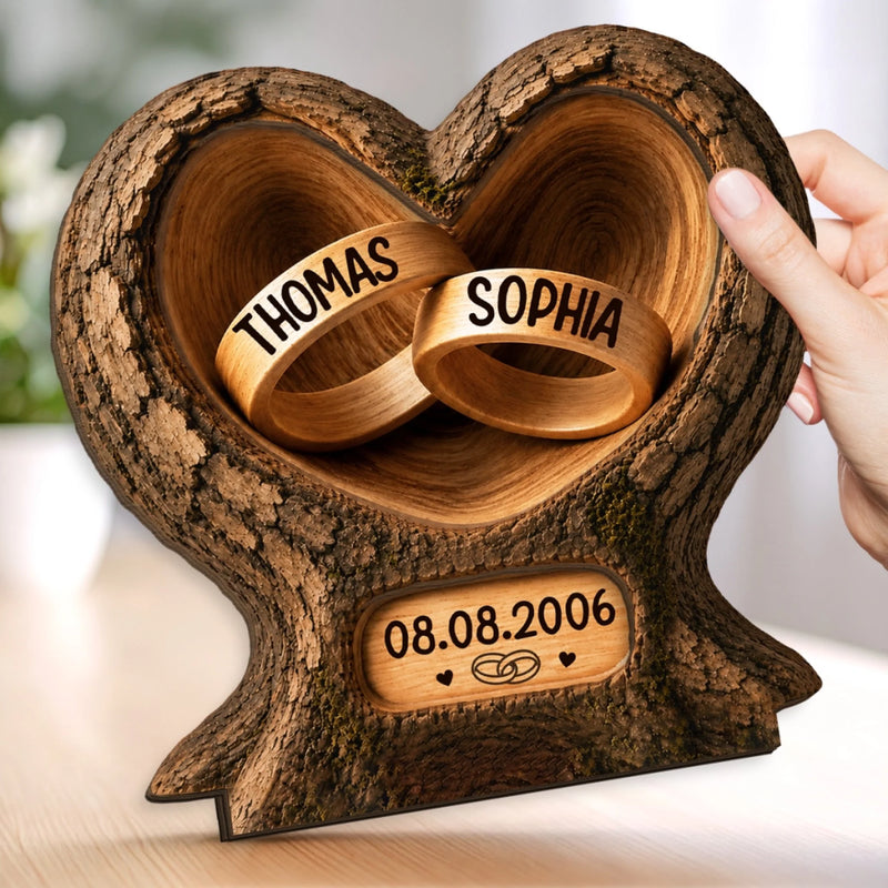 Custom 2-Layered Wooden Plaque - Personalized Anniversary Wedding Gifts For Husband And Wife, Him And Her - Two Hearts Joined As One
