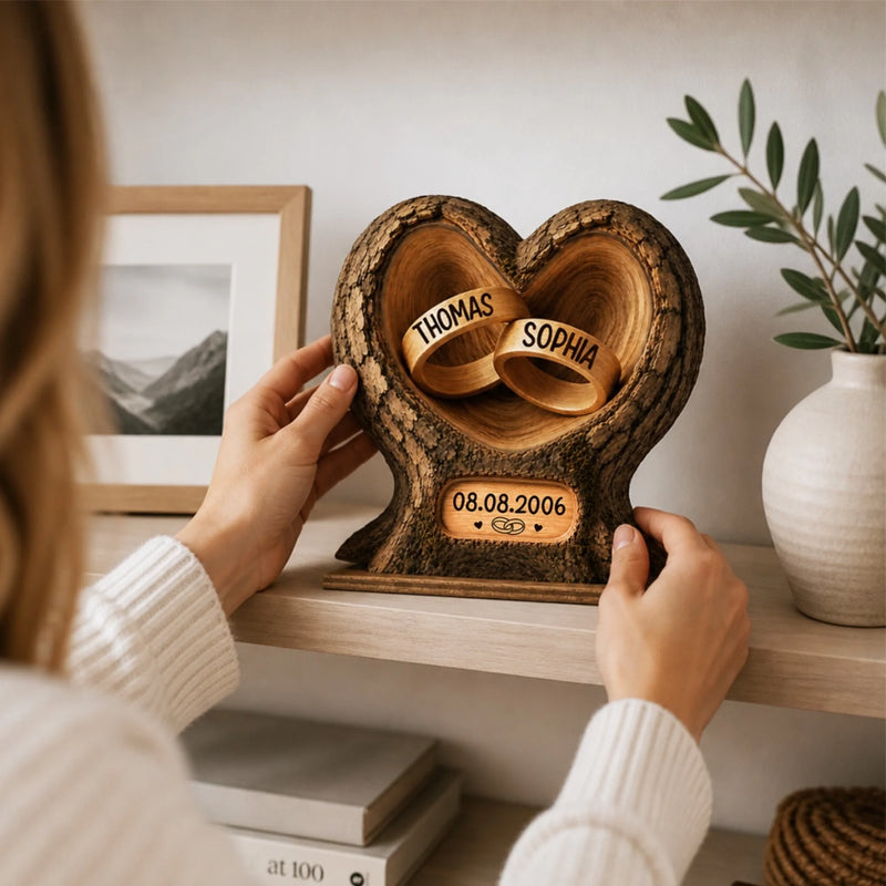 Custom 2-Layered Wooden Plaque - Personalized Anniversary Wedding Gifts For Husband And Wife, Him And Her - Two Hearts Joined As One