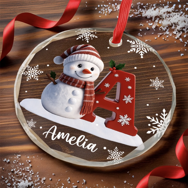 Custom Snowman Circle Glass Ornament - Personalized Christmas Birthday Gifts For Mom, Dad, Brother, Sister - Christmas Brings Us Home