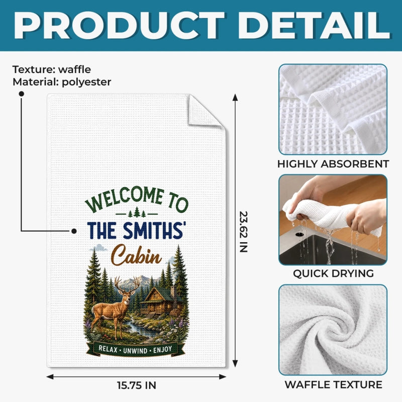 Custom Cabin Kitchen Towel - Personalized Summer Vacation And Travel Gifts For Mom, Dad, Brother, Sister - Home Is Where The Forest Is