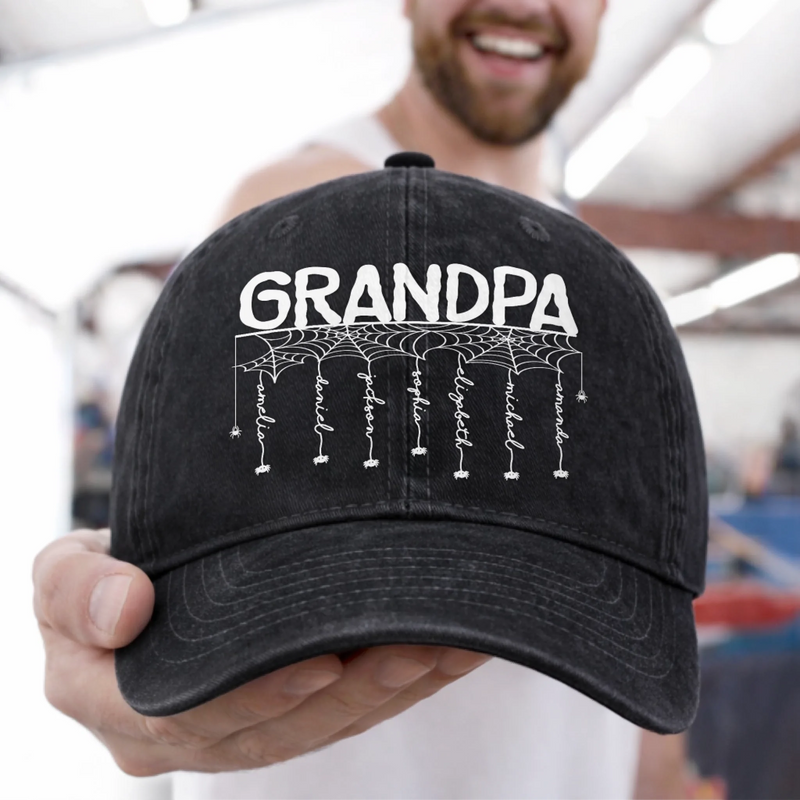 Custom Spider Cap - Personalized Halloween Birthday Gifts For Dad, Grandpa - Caught In The Web