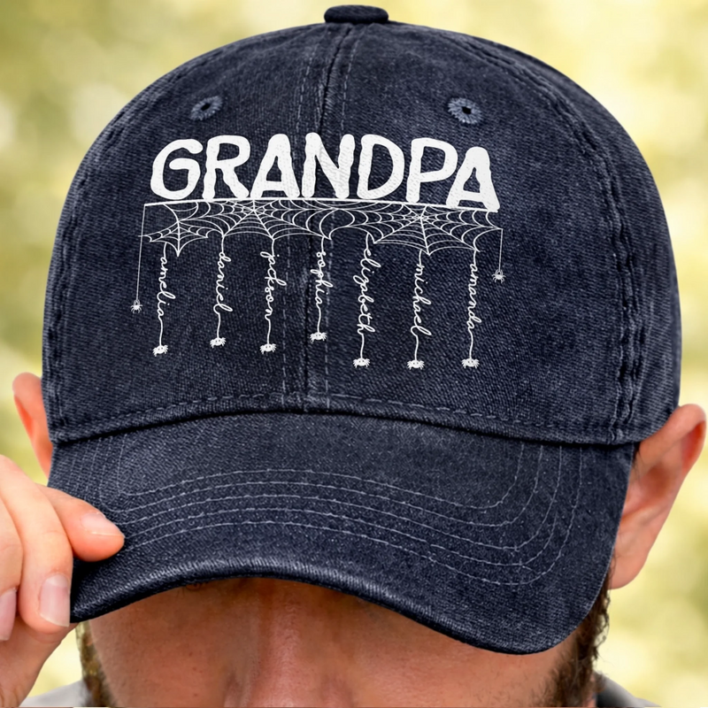 Custom Spider Cap - Personalized Halloween Birthday Gifts For Dad, Grandpa - Caught In The Web