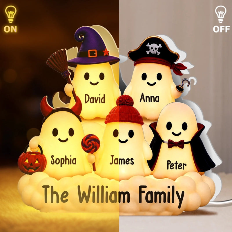 Custom Boo Shaped Light Box - Personalized Halloween Decor Birthday Gifts For Mom, Dad, Brother, Sister - Our Cute Little Spooky Home