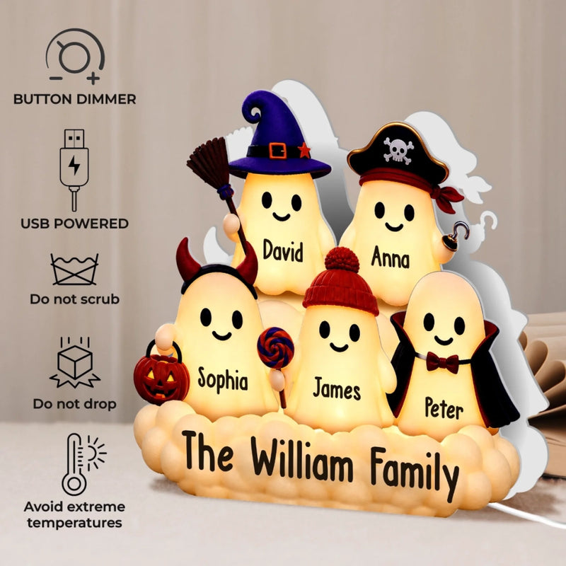 Custom Boo Shaped Light Box - Personalized Halloween Decor Birthday Gifts For Mom, Dad, Brother, Sister - Our Cute Little Spooky Home