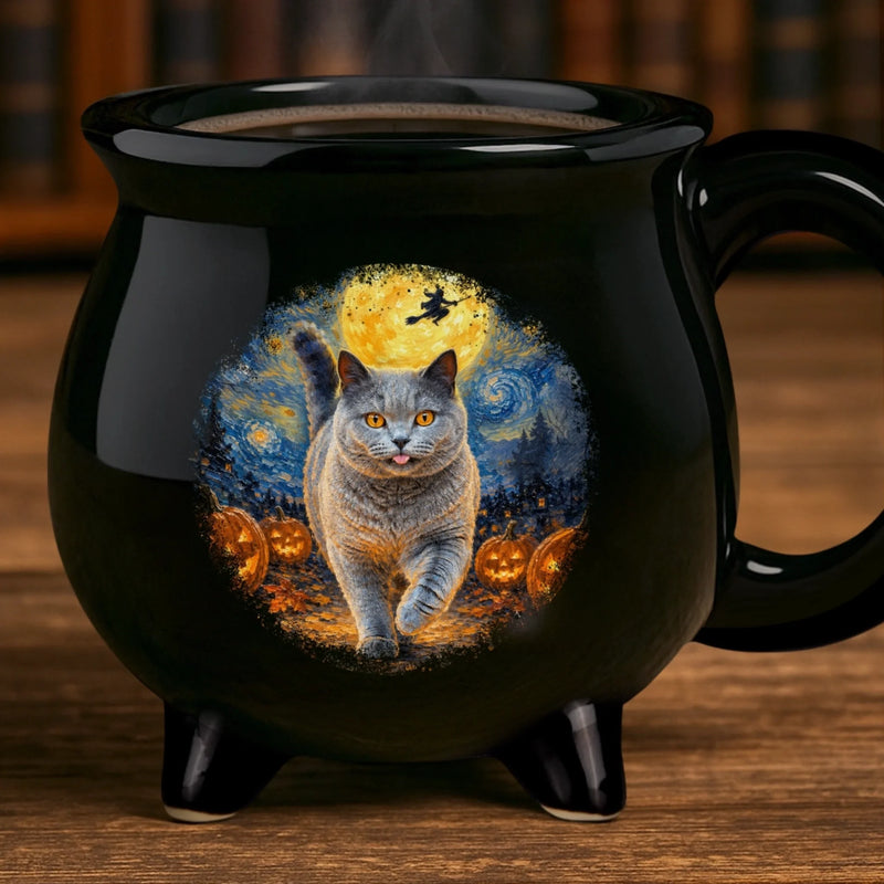 Custom Photo Starry Night Coffee Mug - Personalized Halloween Birthday Gifts For Dog Cat Lovers, Dog Dad And Mom, Cat Owners - Stay Spooky Stay Purrfect