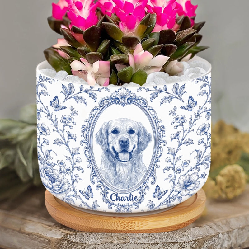 Custom Photo Home Decor Ceramic Plant Pot -  Personalized Birthday Gifts For Dog Cat Lovers, Dog Dad And Mom, Cat Owners - Love Grows Right Here