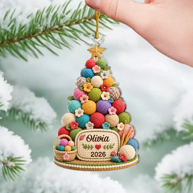Custom Crochet Acrylic Ornament - Personalized Christmas Birthday Gifts For Women, Men - Charming Crochet Tree Sparkle