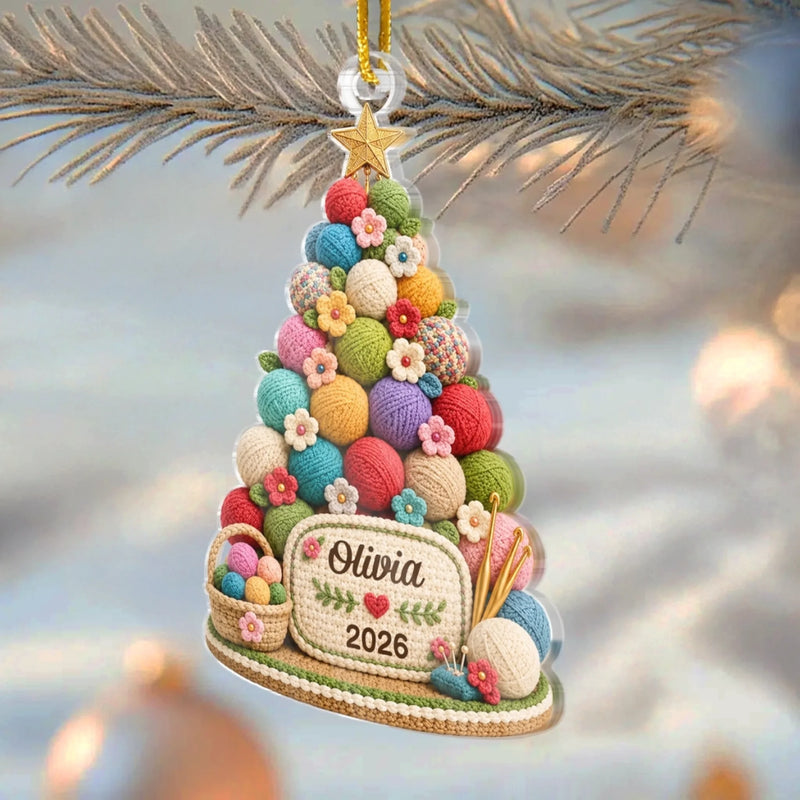 Custom Crochet Acrylic Ornament - Personalized Christmas Birthday Gifts For Women, Men - Charming Crochet Tree Sparkle