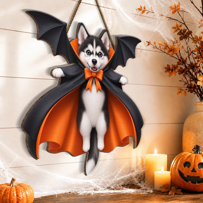Custom Photo Wood Sign - Personalized Halloween Birthday Gifts For Dog Cat Lovers, Dog Dad And Mom, Cat Owners - Spooky Bat Pet Magic