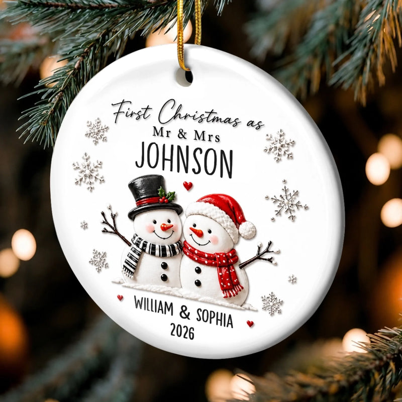 Custom First Christmas Ceramic Ornament - Personalized Anniversary Christmas Wedding Gifts For Husband And Wife, Him And Her - Snow In Love Forever