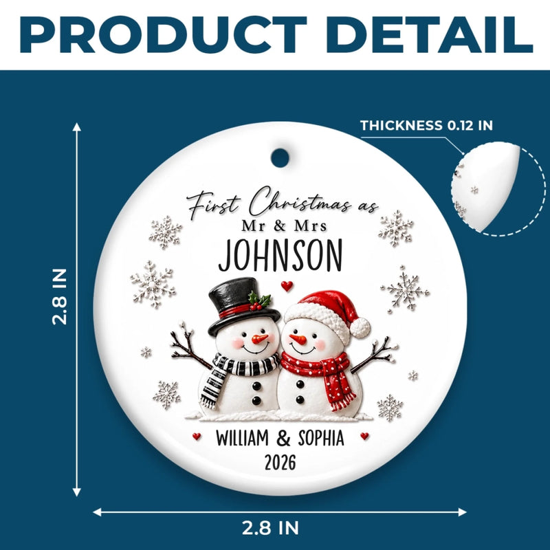Custom First Christmas Ceramic Ornament - Personalized Anniversary Christmas Wedding Gifts For Husband And Wife, Him And Her - Snow In Love Forever