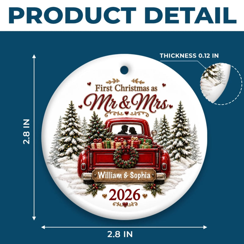 Custom First Christmas Ceramic Ornament - Personalized Anniversary Christmas Wedding Gifts For Husband And Wife, Him And Her - Driving Into Forever Together