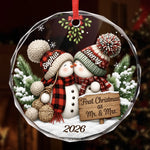 Custom First Christmas Circle Glass Ornament - Personalized Anniversary Christmas Wedding Gifts For Husband, Wife, Couple - Snowed In With You