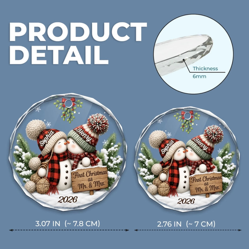 Custom First Christmas Circle Glass Ornament - Personalized Anniversary Christmas Wedding Gifts For Husband And Wife, Him And Her - Snowed In With You
